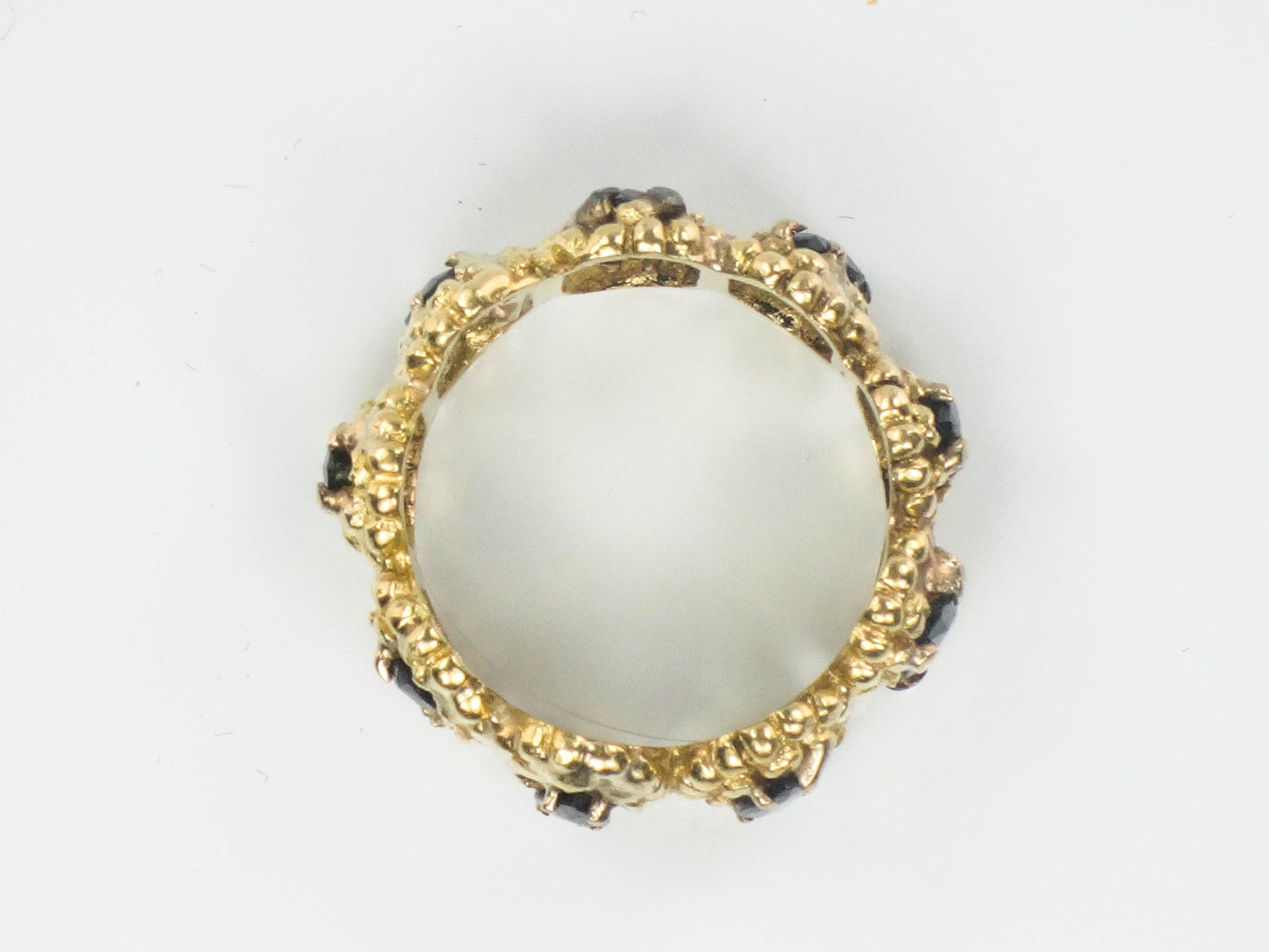 Vintage Wide 18k Yellow Gold Blue Marquise Natural Sapphire Eternity Ring Size 8.25