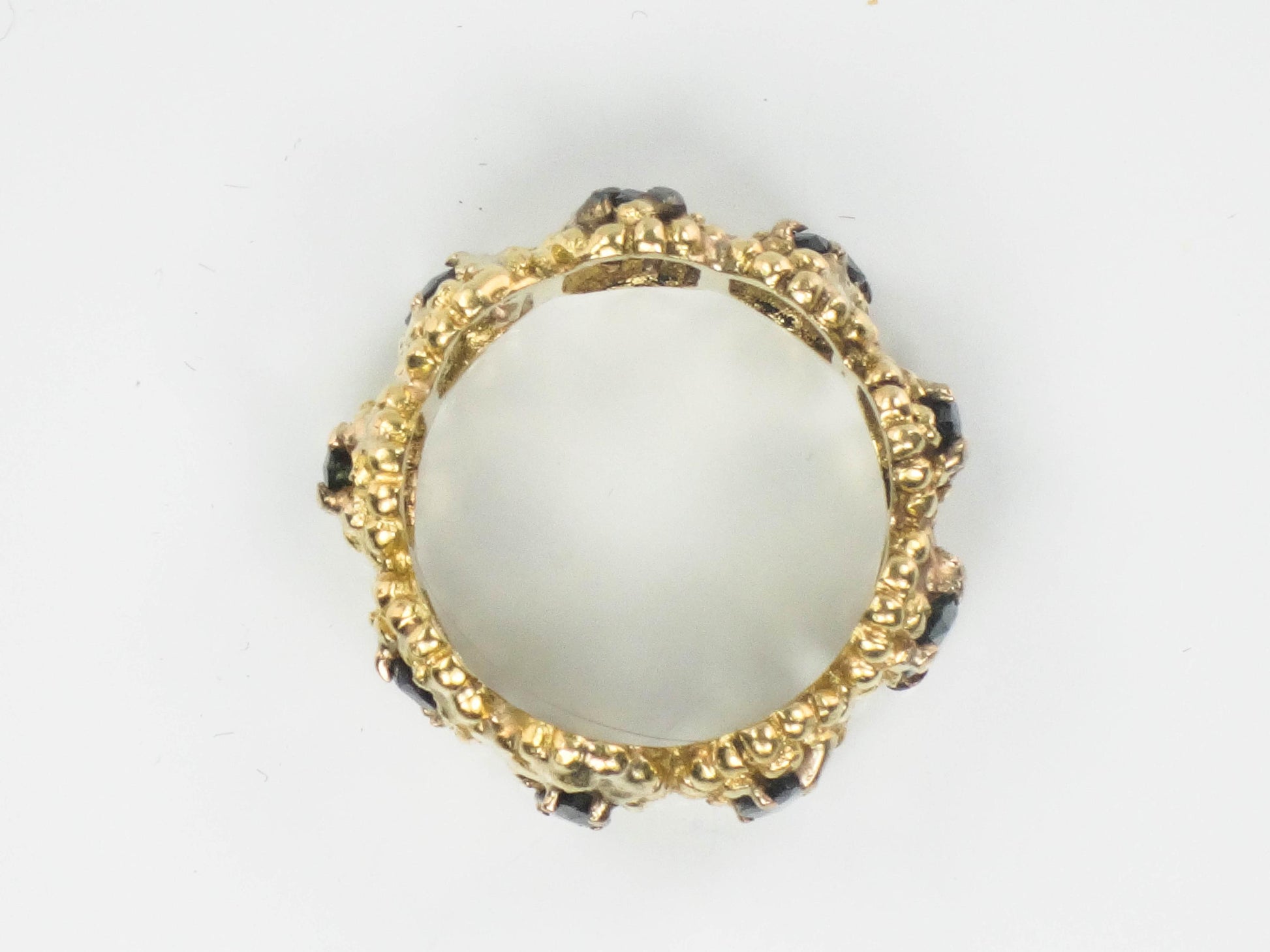 Vintage Wide 18k Yellow Gold Blue Marquise Natural Sapphire Eternity Ring Size 8.25