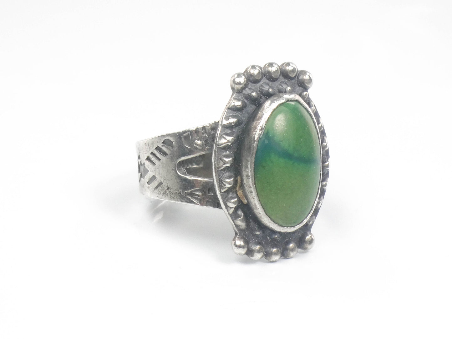 Vintage Green Turquoise Sterling Silver Ring - Native American Style, Size 6.5