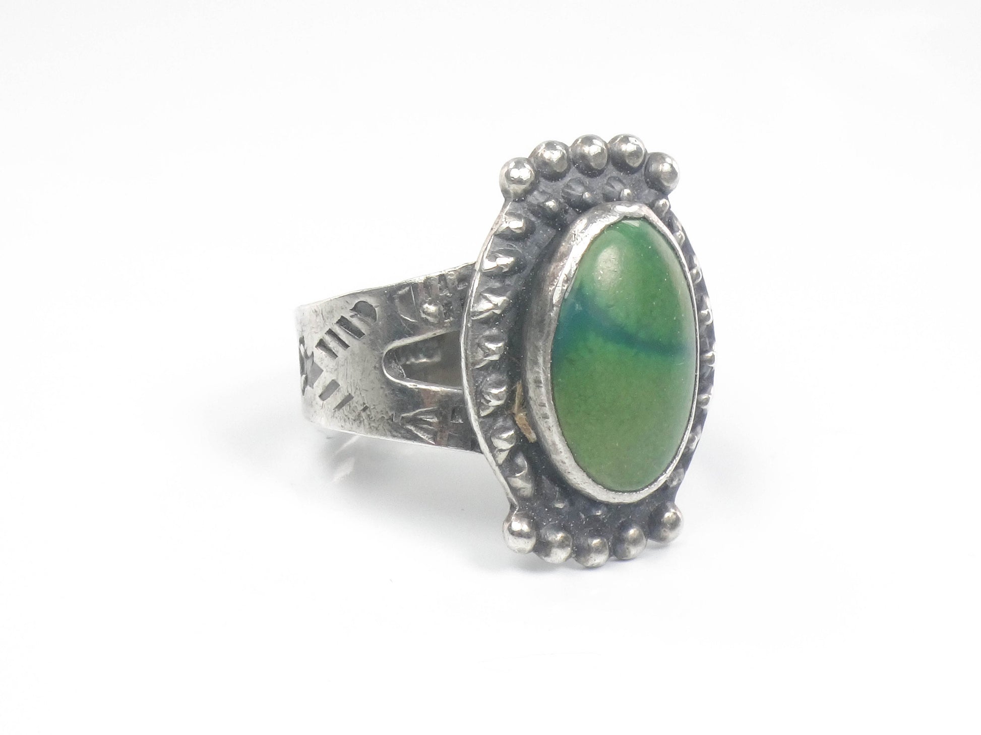 Vintage Green Turquoise Sterling Silver Ring - Native American Style, Size 6.5