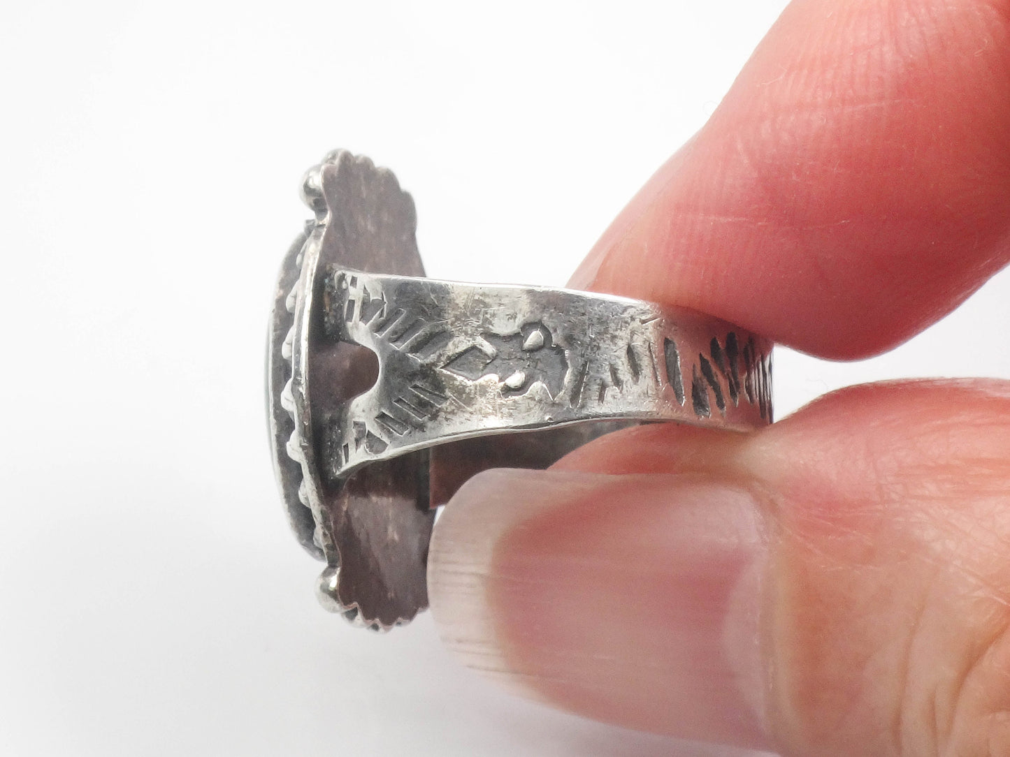 Vintage Green Turquoise Sterling Silver Ring - Native American Style, Size 6.5