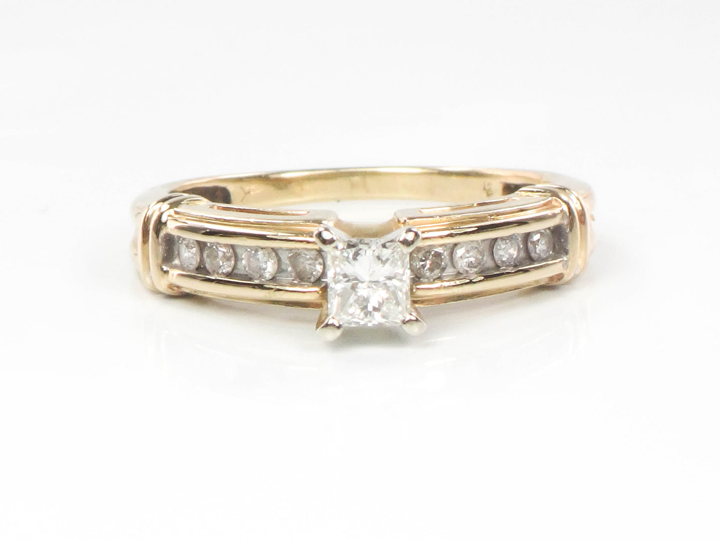 Vintage 14k Gold Princess Cut Natural Diamond Engagement Ring, Size 8.5