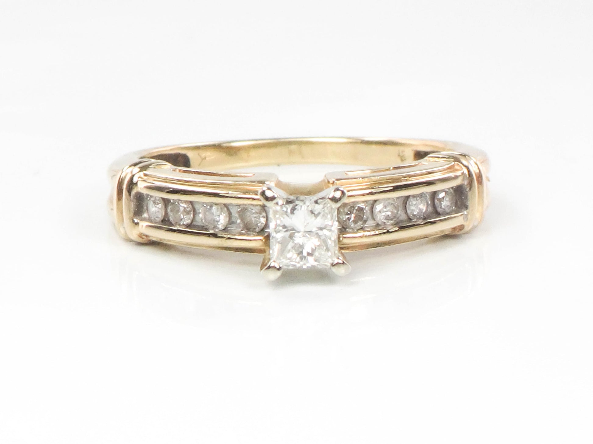 Vintage 14k Gold Princess Cut Natural Diamond Engagement Ring, Size 8.5