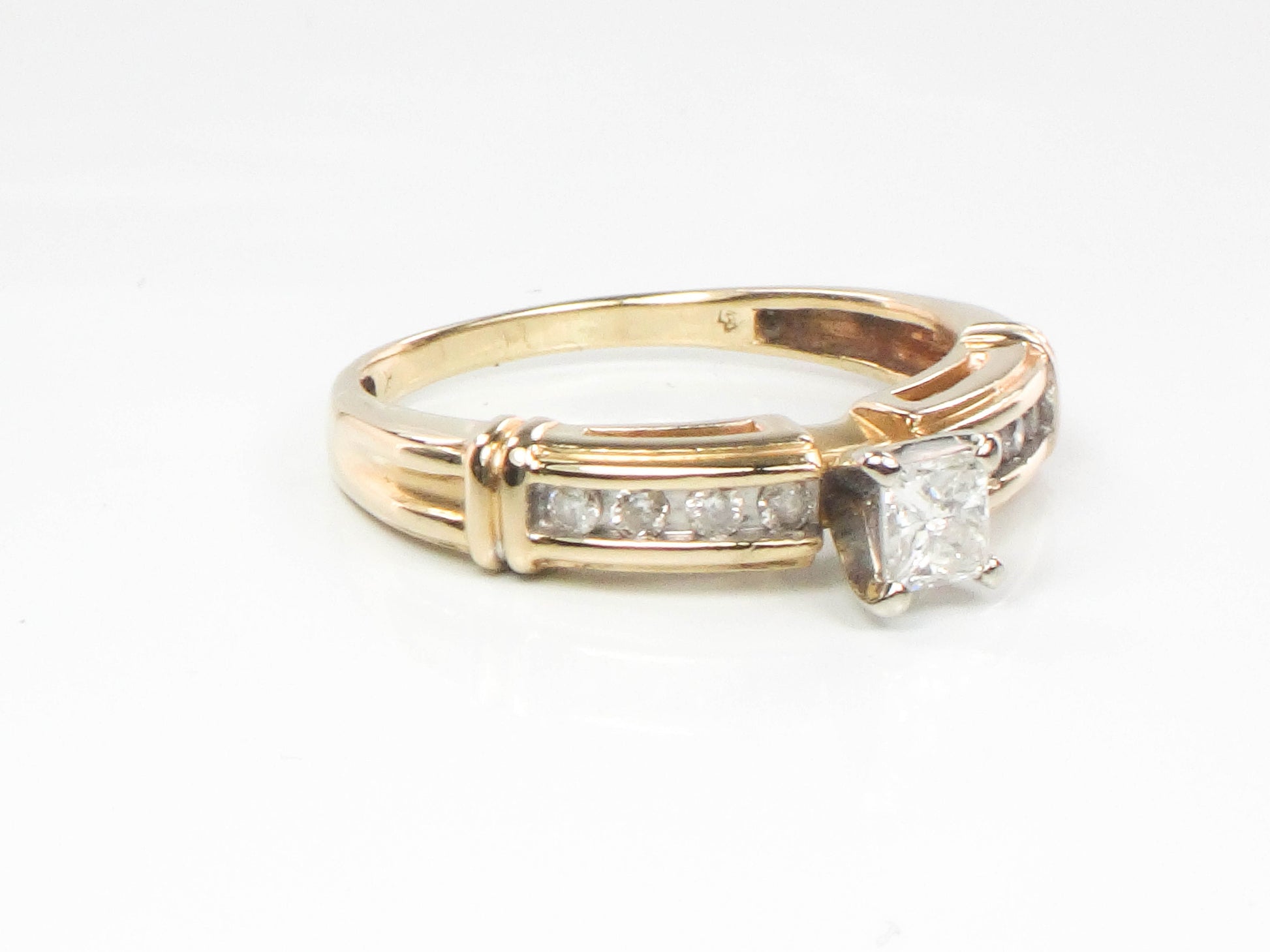 Vintage 14k Gold Princess Cut Natural Diamond Engagement Ring, Size 8.5