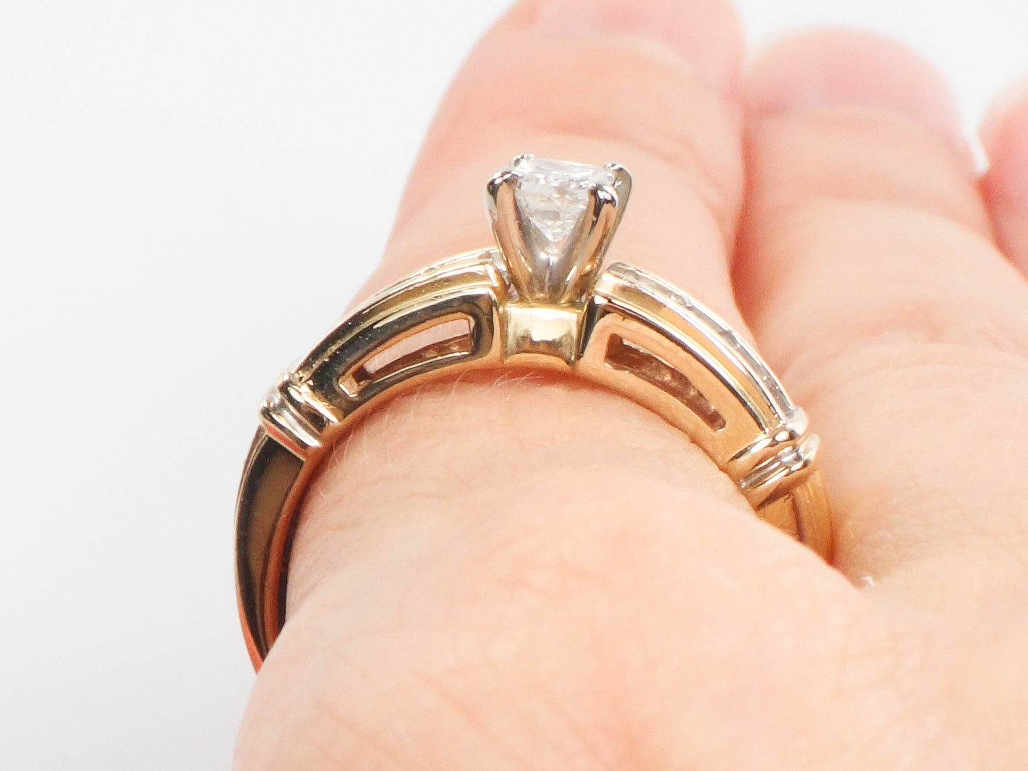 Vintage 14k Gold Princess Cut Natural Diamond Engagement Ring, Size 8.5