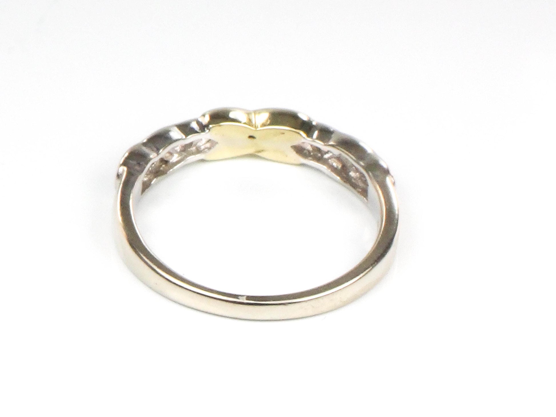Two Tone Gold Diamond Wedding Band - Vintage Solid 14k Thin Irish Celtic Design Ring Size 7 - Fine Jewelry