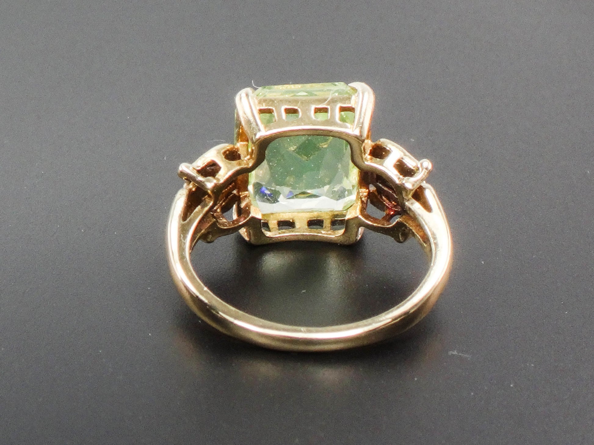 Vintage 14k Gold Green Spinel and Diamond Ring, Green Rectangle Cut August Birthstone Ring, Size 6