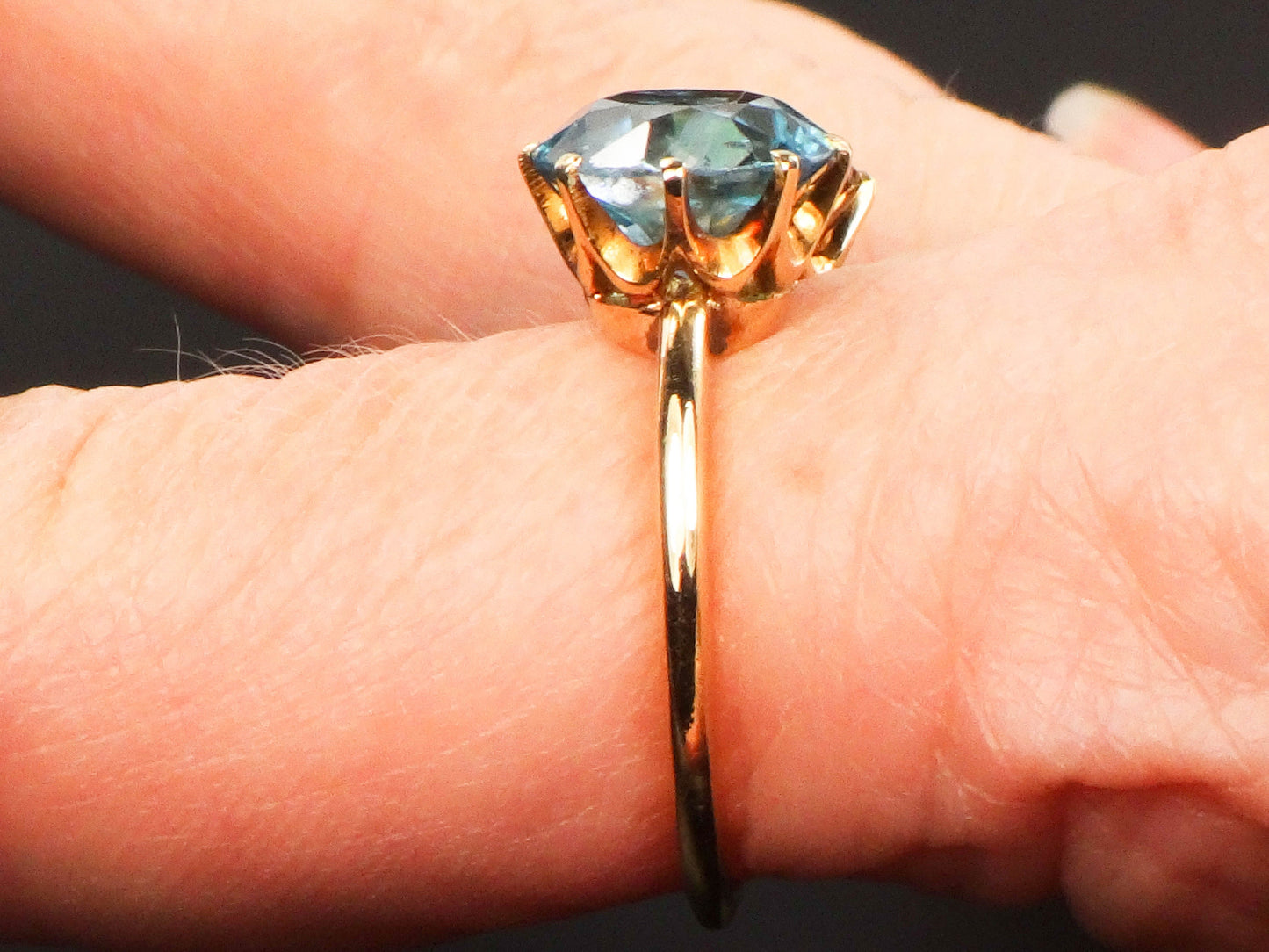 18k Yellow Gold Natural Golden and Blue Topaz Ring - Vintage Antique Two Stone Circa 1910's Jewelry - Size 7.25