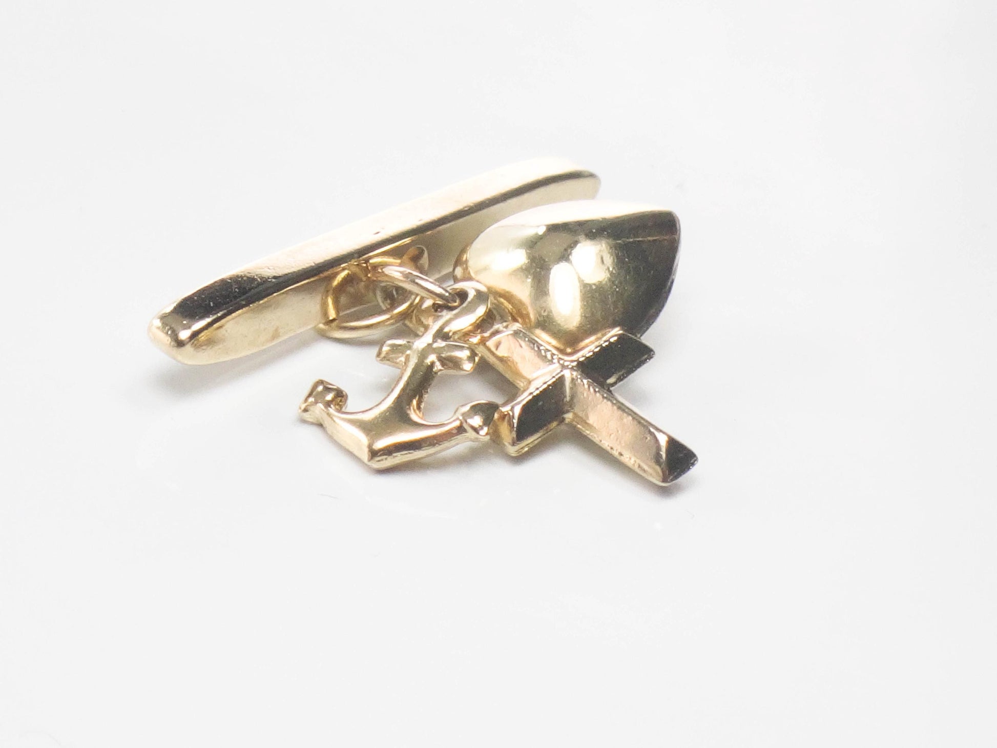 14k Faith Hope and Charity Charm for Buttonhole - Vintage Tiny Yellow Gold Religious Jewelry