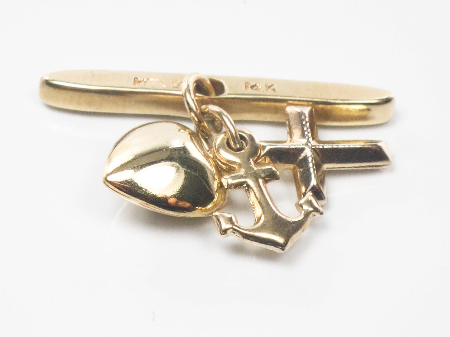 14k Faith Hope and Charity Charm for Buttonhole - Vintage Tiny Yellow Gold Religious Jewelry