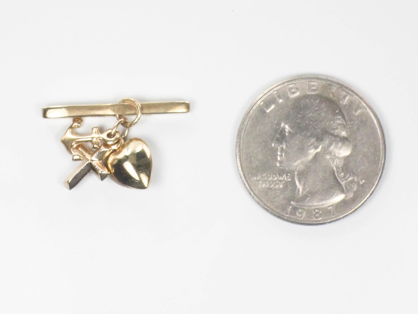 14k Faith Hope and Charity Charm for Buttonhole - Vintage Tiny Yellow Gold Religious Jewelry