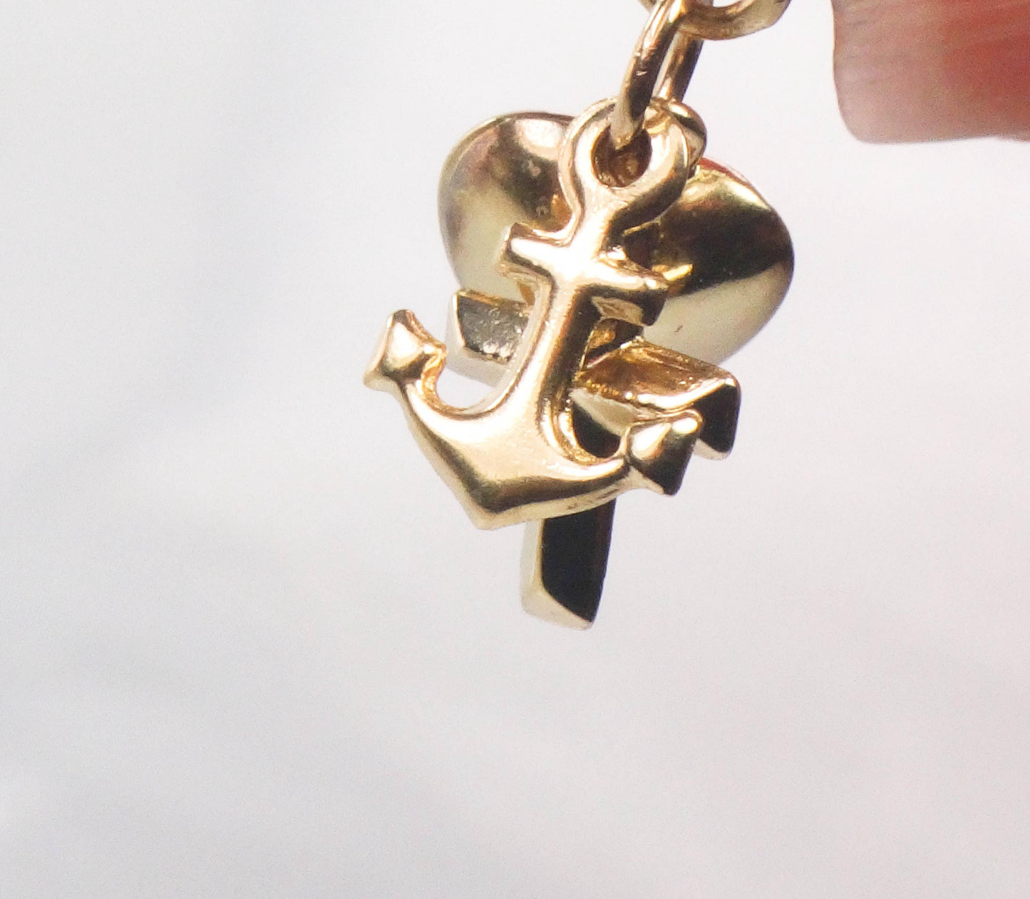 14k Faith Hope and Charity Charm for Buttonhole - Vintage Tiny Yellow Gold Religious Jewelry