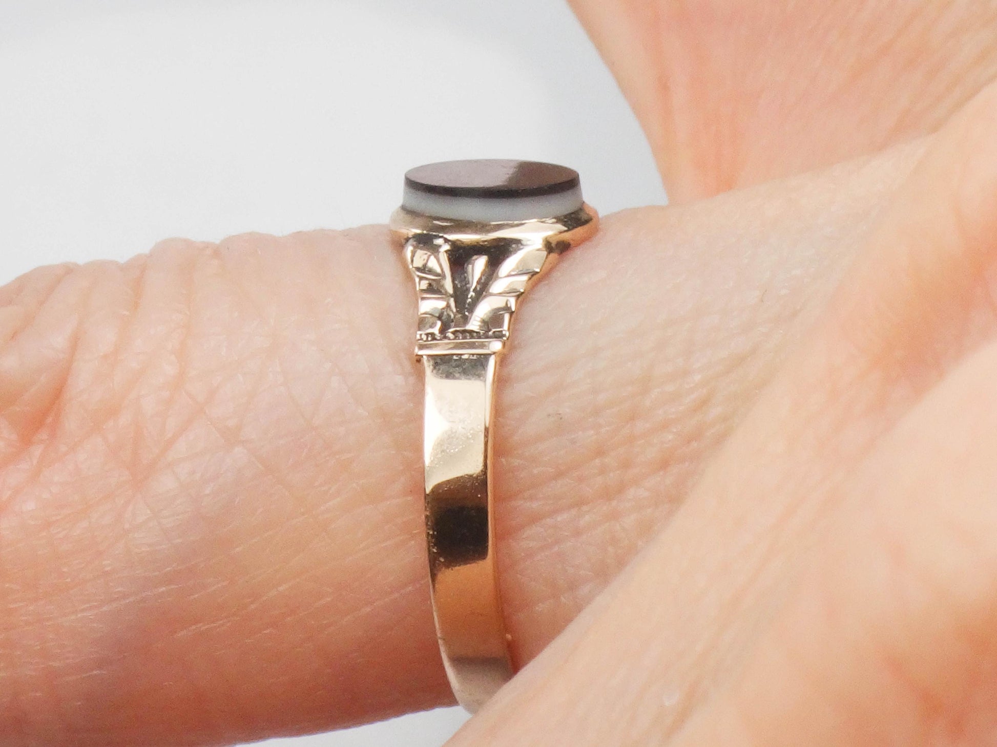 Victorian 10k Yellow Gold Black Onyx Ring, Small Mourning Ring Circa 1890's Size 5.25