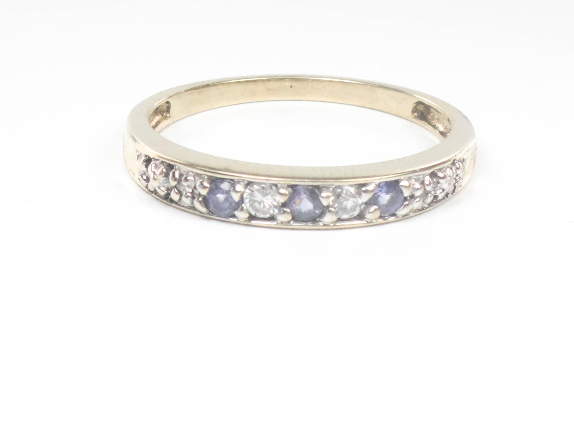 Vintage 10k Gold Purple Stone Ring with Diamond Accents: Thin Band, Size 6.5