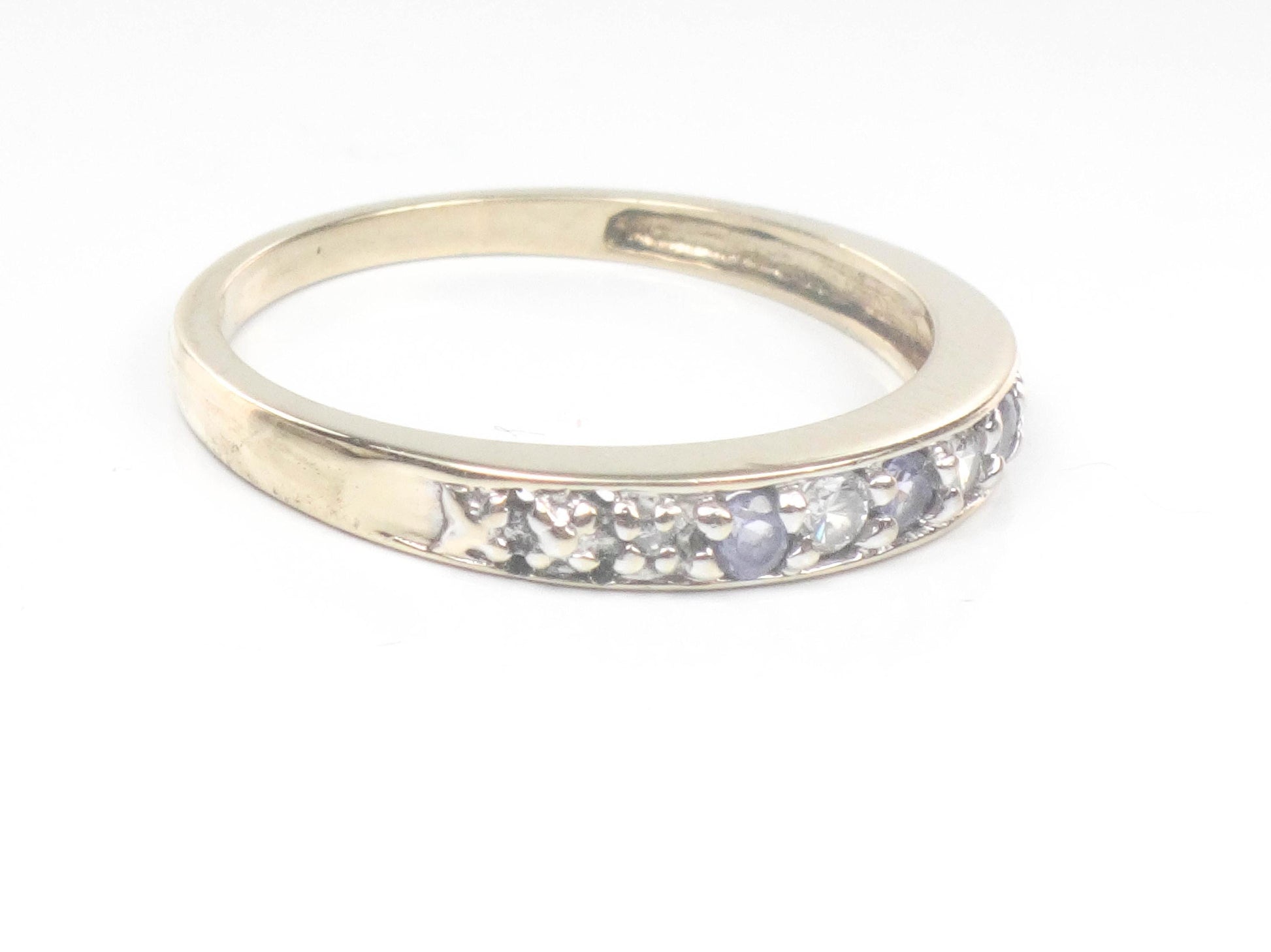 Vintage 10k Gold Purple Stone Ring with Diamond Accents: Thin Band, Size 6.5