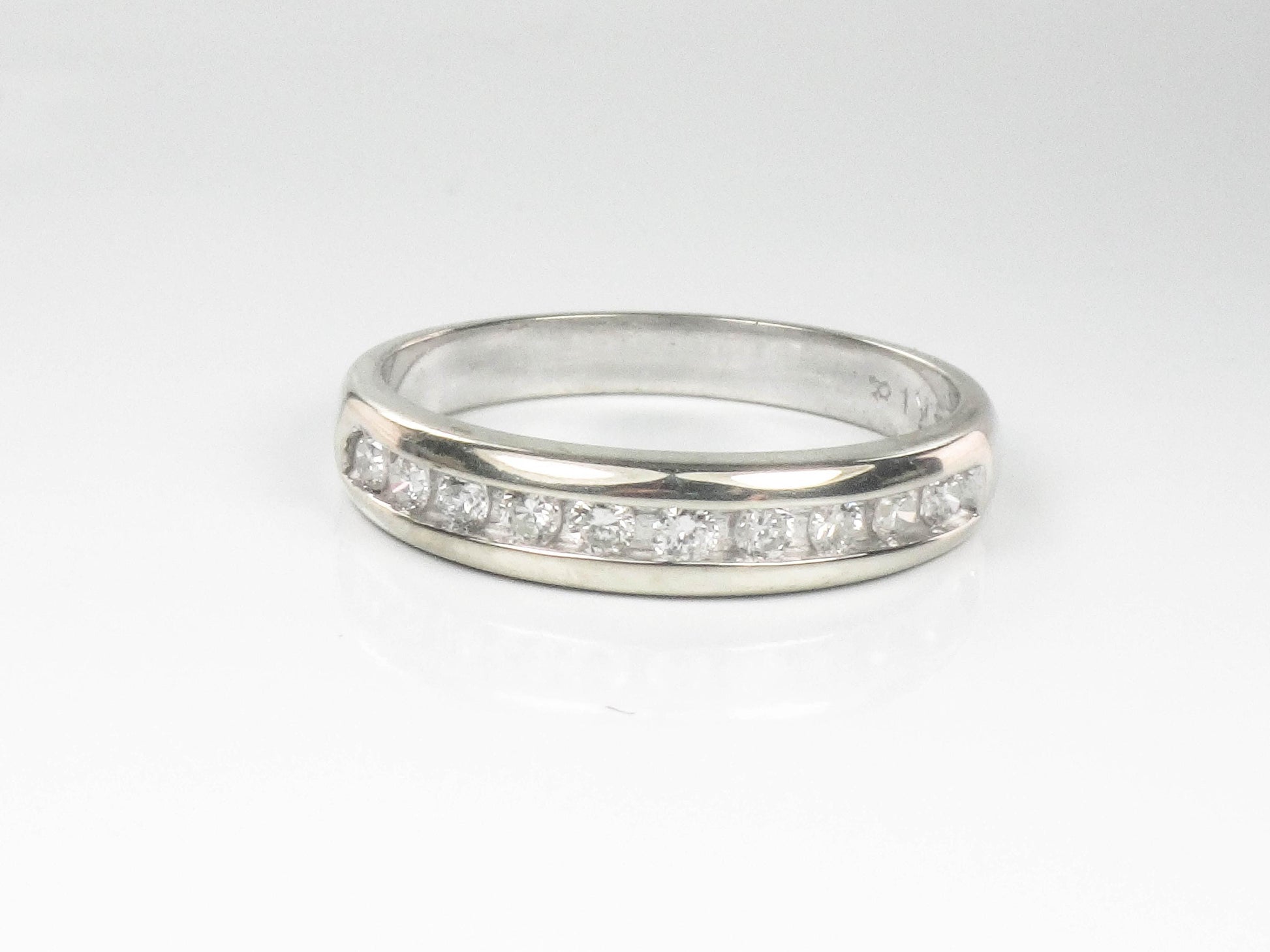 Vintage 14k White Gold Natural Diamond Wedding Band Channel Set Diamond Wedding Ring Approximately .30 CTS TDW Size 7