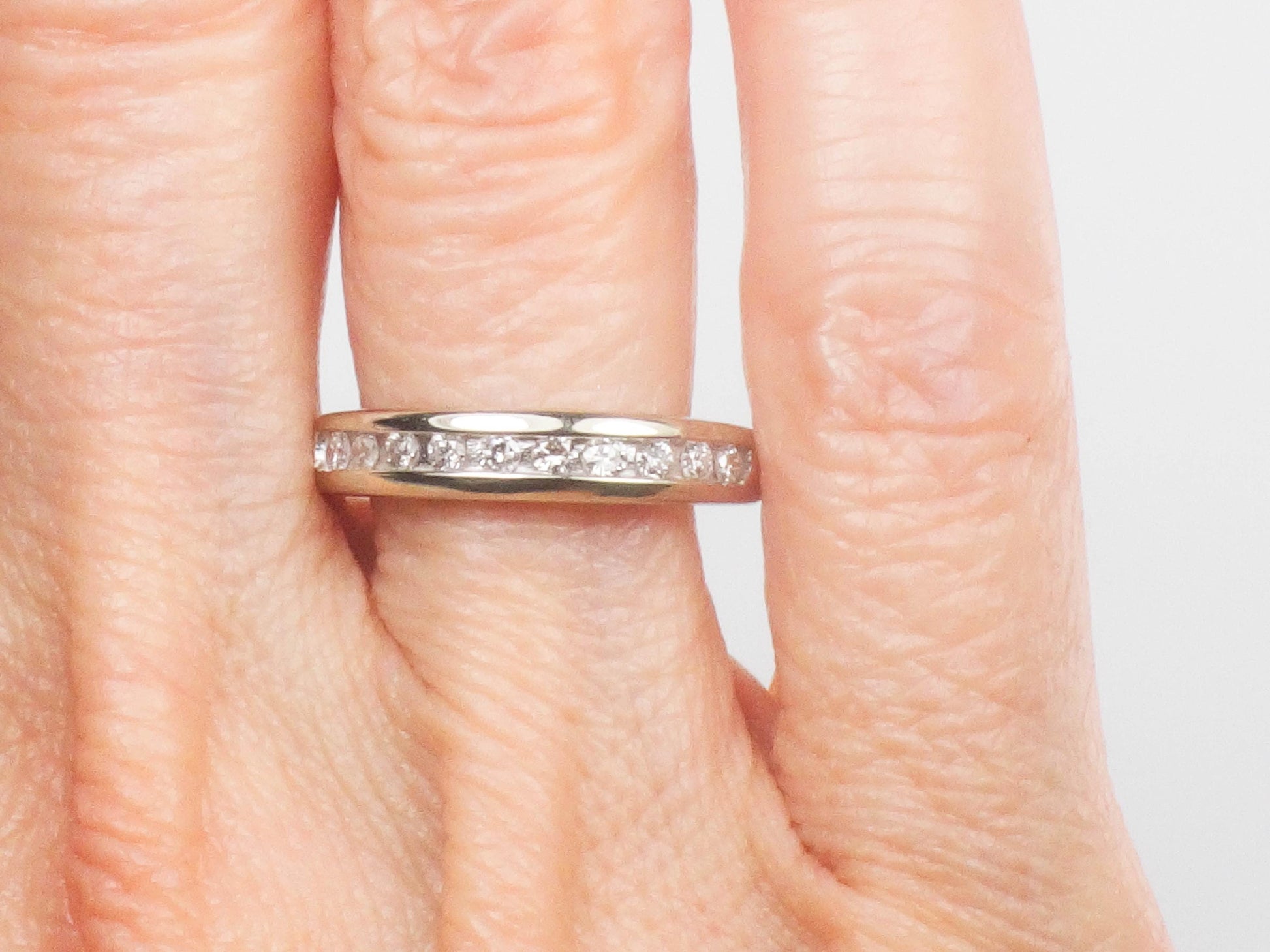 Vintage 14k White Gold Natural Diamond Wedding Band Channel Set Diamond Wedding Ring Approximately .30 CTS TDW Size 7