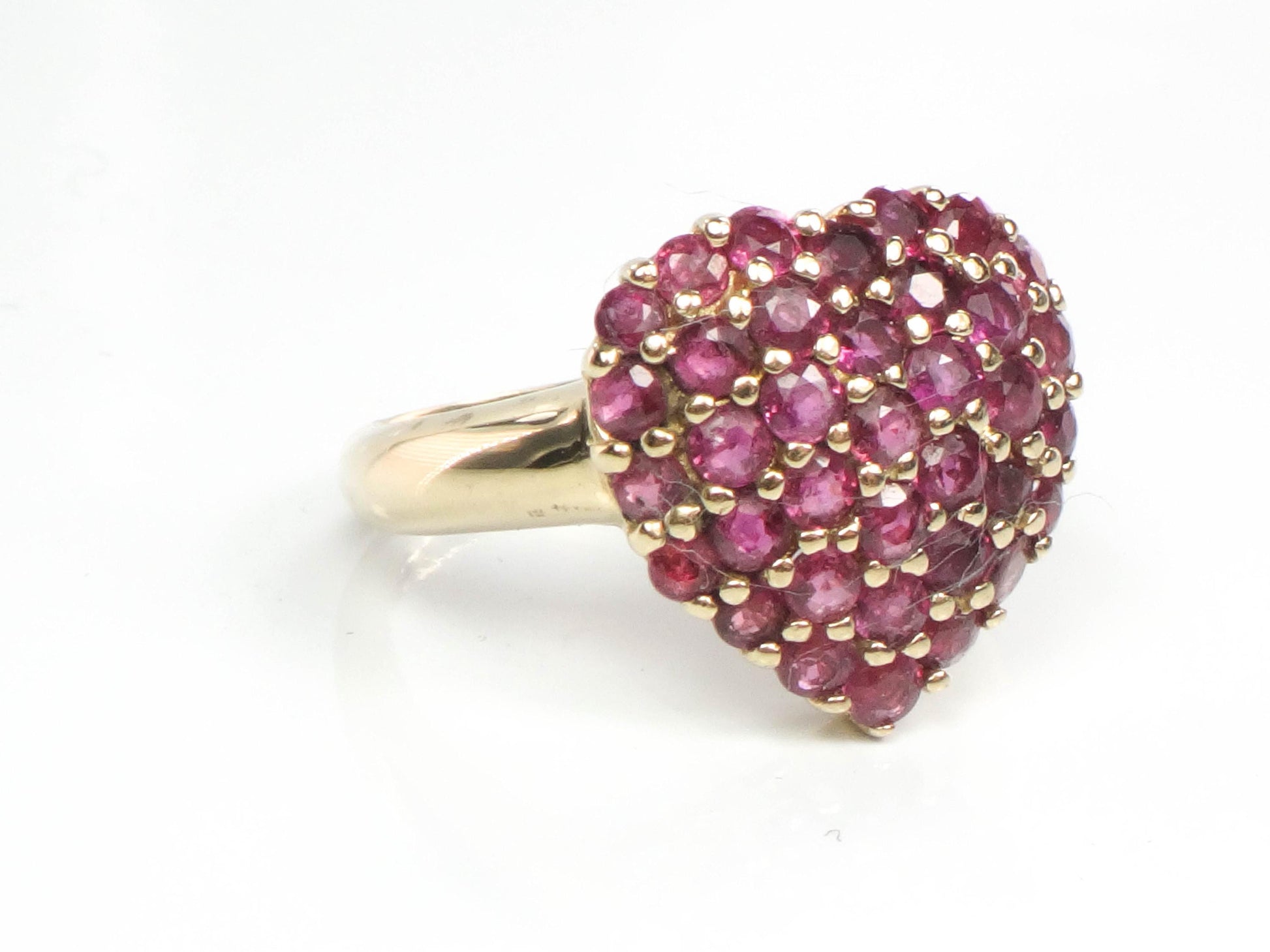 Ruby Heart Cluster Ring - Vintage 14k Yellow Gold Natural Red Gemstones - Size 6 - Circa 1960's Fine Jewelry