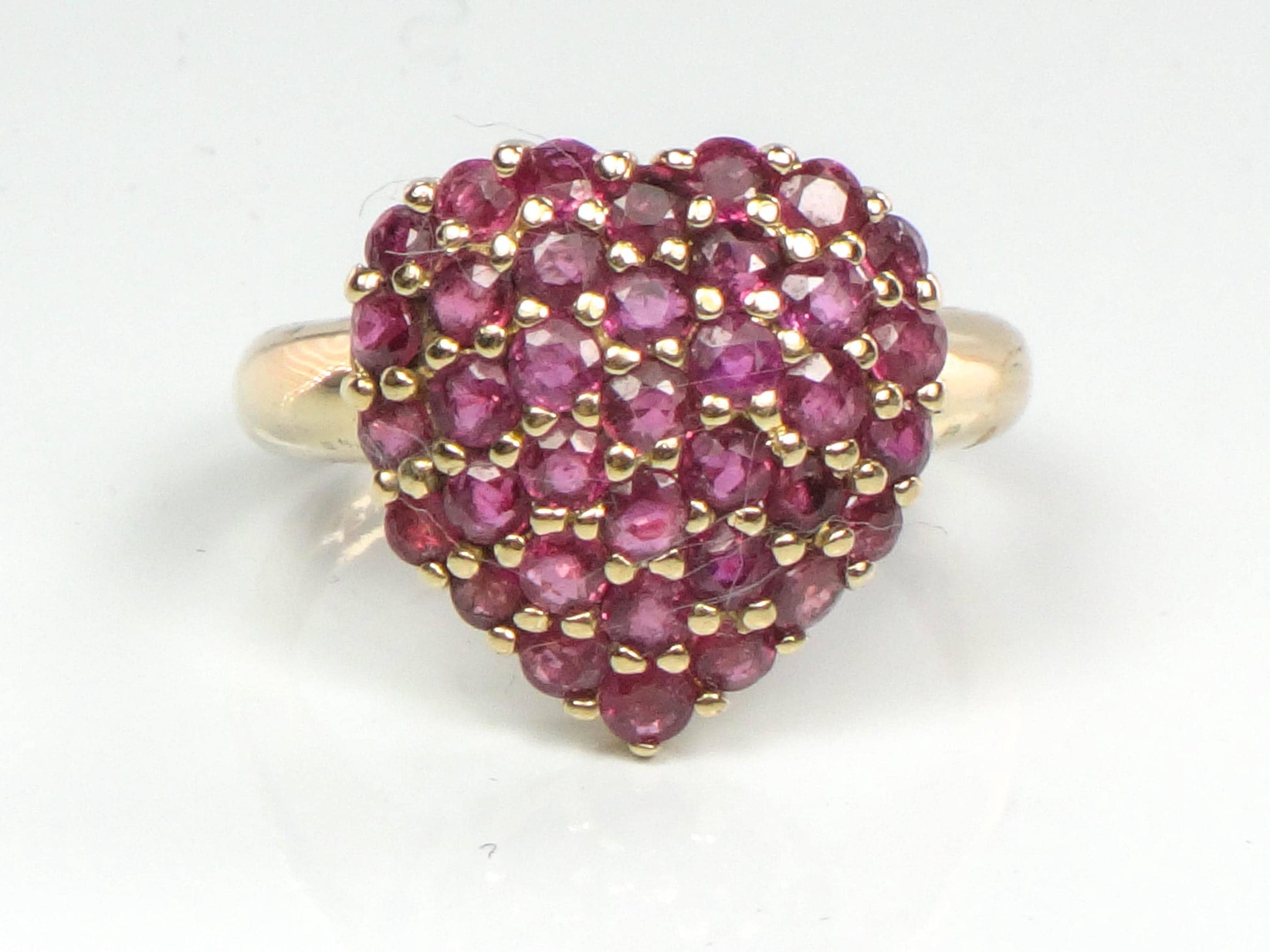 Ruby Heart Cluster Ring - Vintage 14k Yellow Gold Natural Red Gemstones - Size 6 - Circa 1960's Fine Jewelry