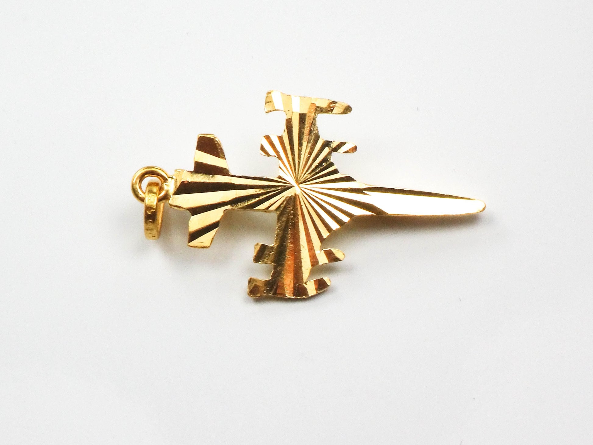 Vintage Solid 21k Gold Jet Airplane Charm, Yellow Gold Fighter Jet Plane Pendant