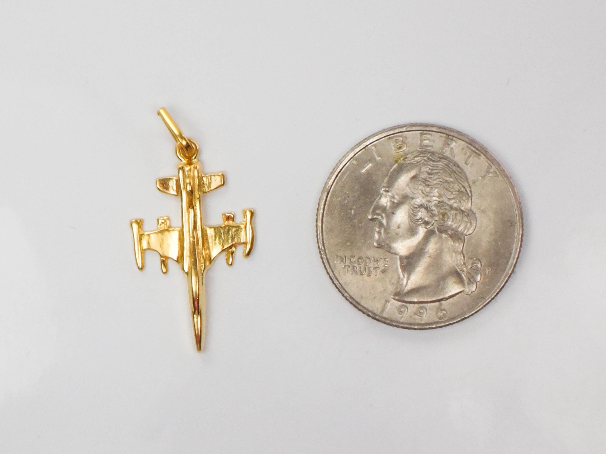 Vintage Solid 21k Gold Jet Airplane Charm, Yellow Gold Fighter Jet Plane Pendant