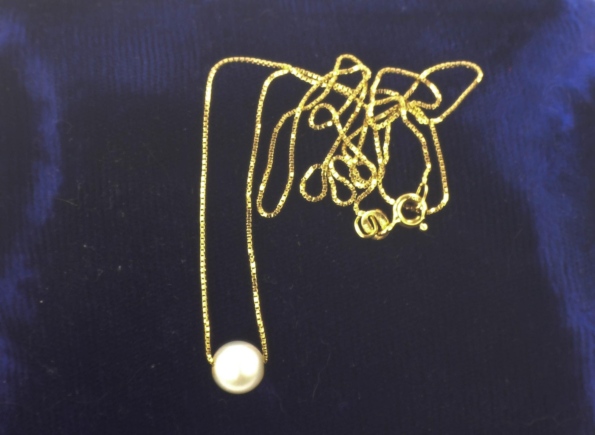 18k Pearl Necklace - Yellow Gold Minimalist 7.5 MM White Cultured Pendant 20" - Vintage Fine Bridal Jewelry