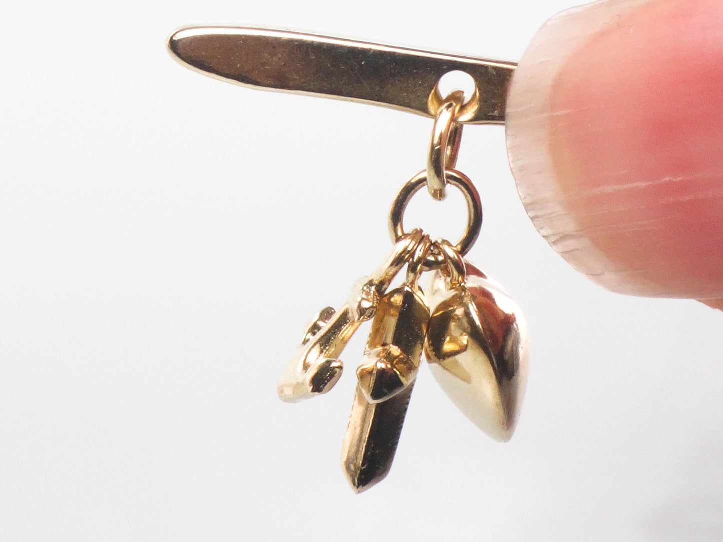 14k Faith Hope and Charity Charm for Buttonhole - Vintage Tiny Yellow Gold Religious Jewelry