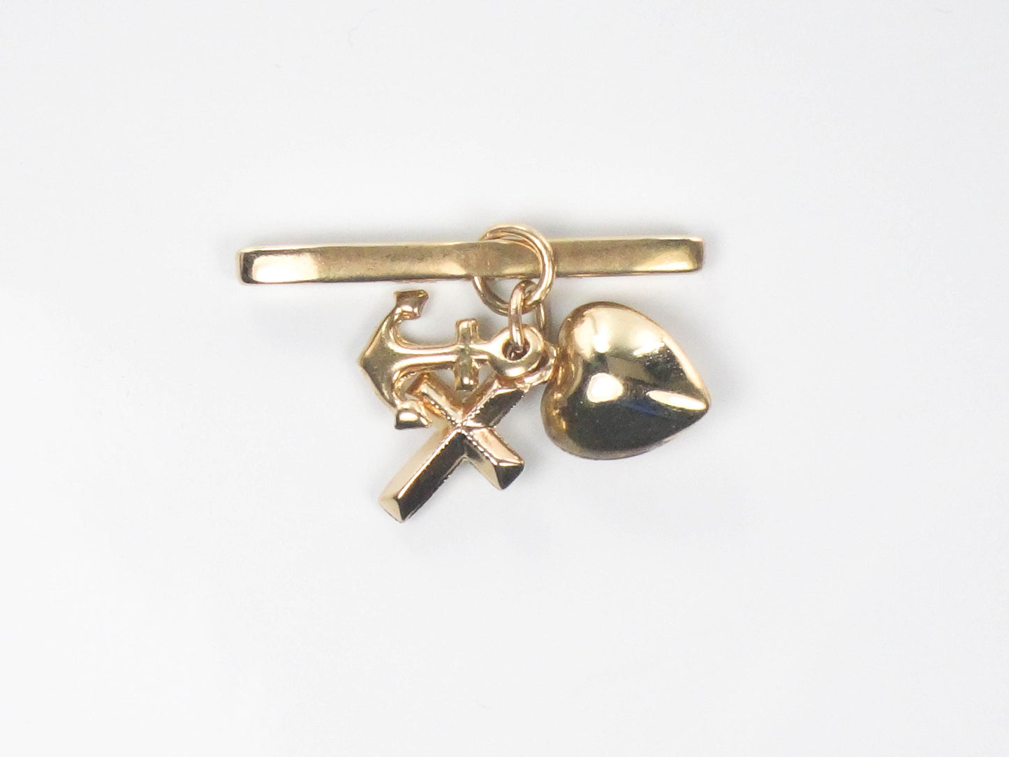 14k Faith Hope and Charity Charm for Buttonhole - Vintage Tiny Yellow Gold Religious Jewelry