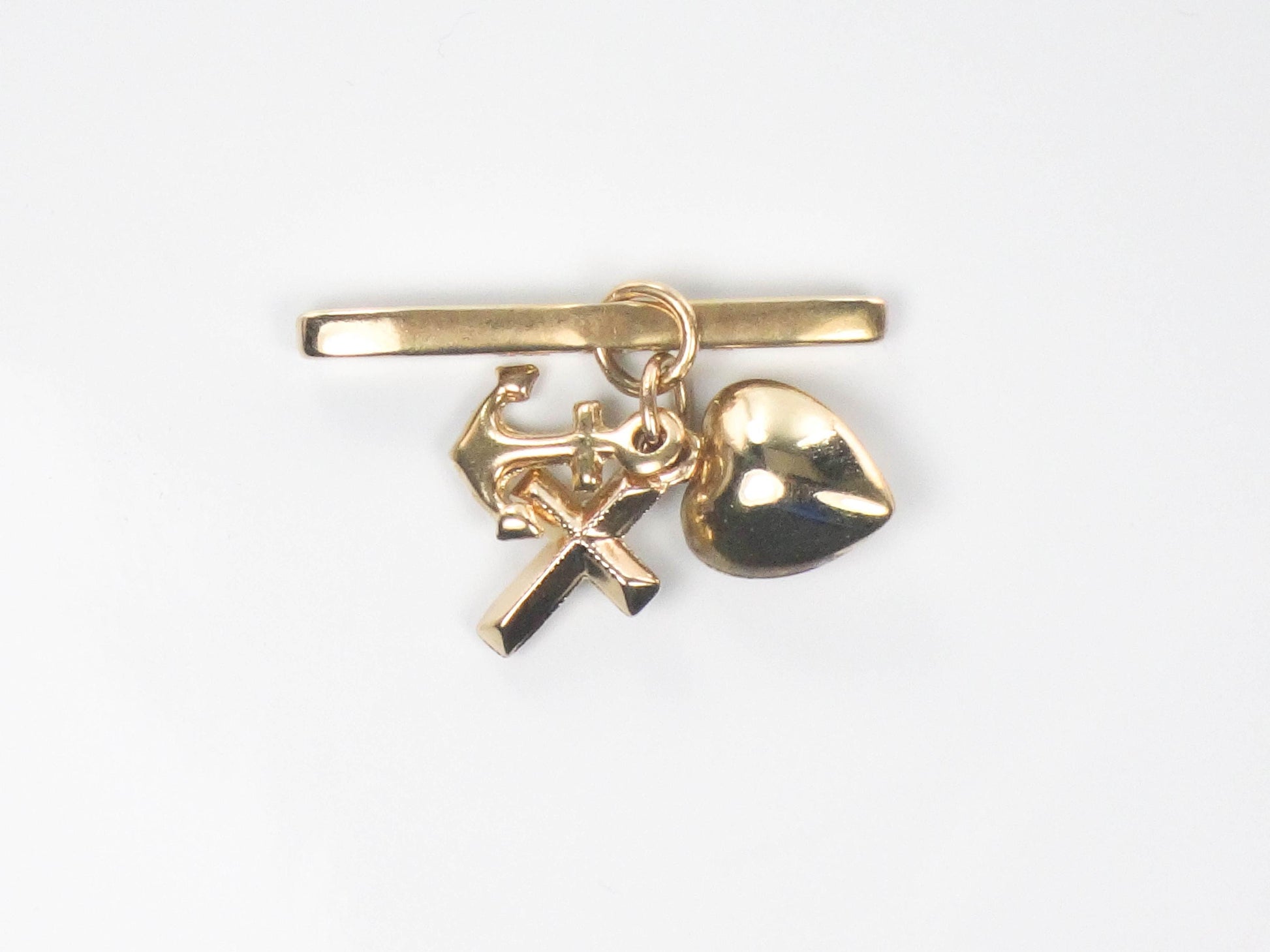 14k Faith Hope and Charity Charm for Buttonhole - Vintage Tiny Yellow Gold Religious Jewelry