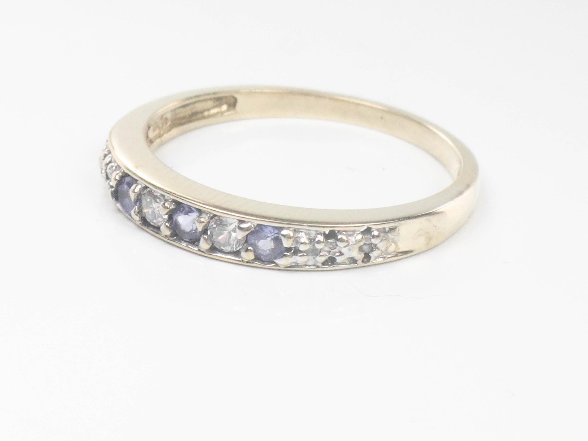 Vintage 10k Gold Purple Stone Ring with Diamond Accents: Thin Band, Size 6.5