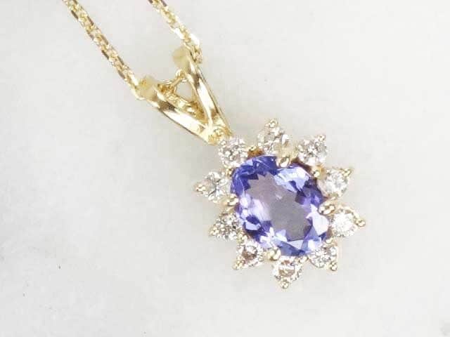 Vintage 14k Tanzanite Diamond Halo Pendant Necklace - 18"