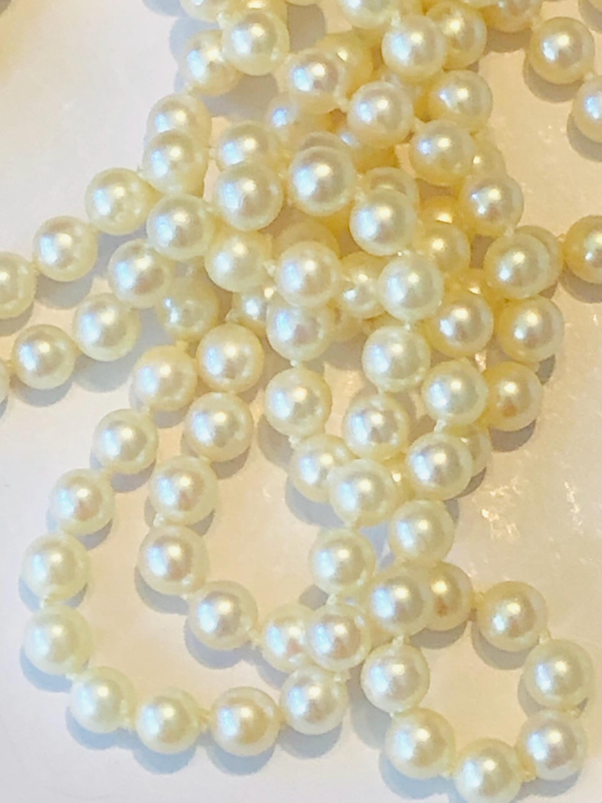Vintage 14k Gold Double Strand Saltwater Cultured Pearl Necklace, 5 MM Pearl Bridal Necklace 23"