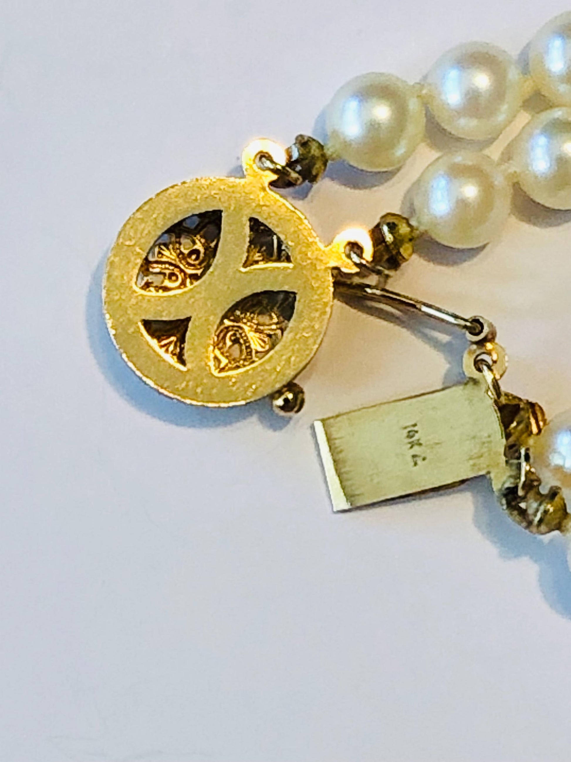 Vintage 14k Gold Double Strand Saltwater Cultured Pearl Necklace, 5 MM Pearl Bridal Necklace 23"