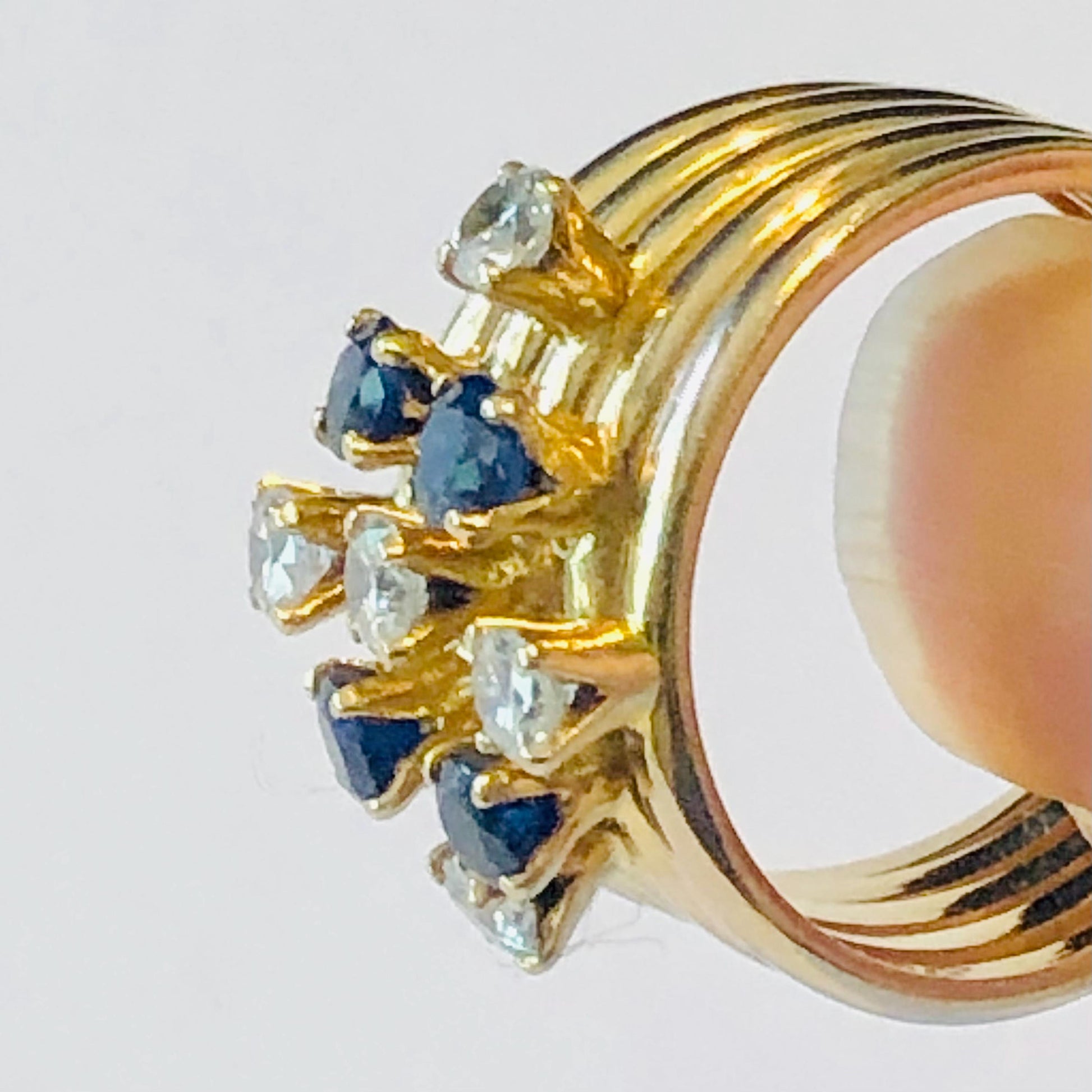 Vintage 18k Yellow Gold Diamond Sapphire Multi Band Ring - Size 7