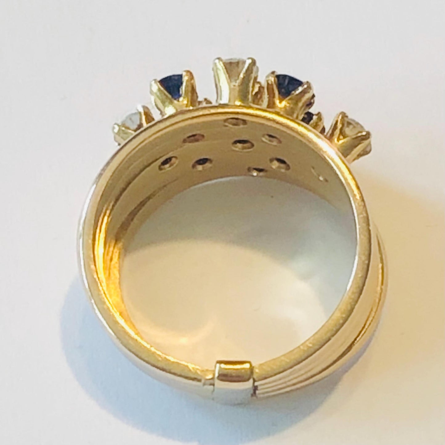 Vintage 18k Yellow Gold Diamond Sapphire Multi Band Ring - Size 7