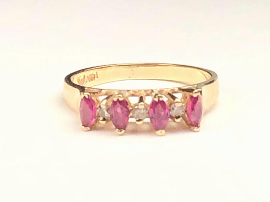 Vintage 14k Yellow Gold Natural Ruby and Diamond Ring July Birthstone Pinky Ring Size 3.5