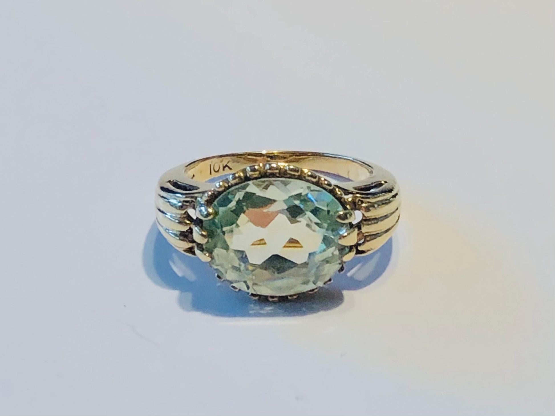 Vintage 10k Yellow Gold Sideways Green Spinel Ring August Birthstone Color Ring Size 5