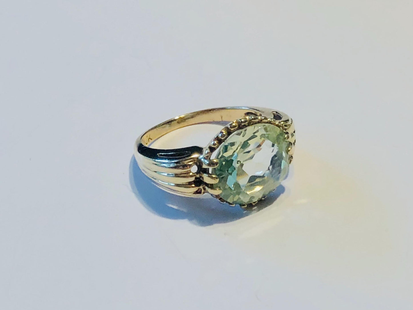 Vintage 10k Yellow Gold Sideways Green Spinel Ring August Birthstone Color Ring Size 5