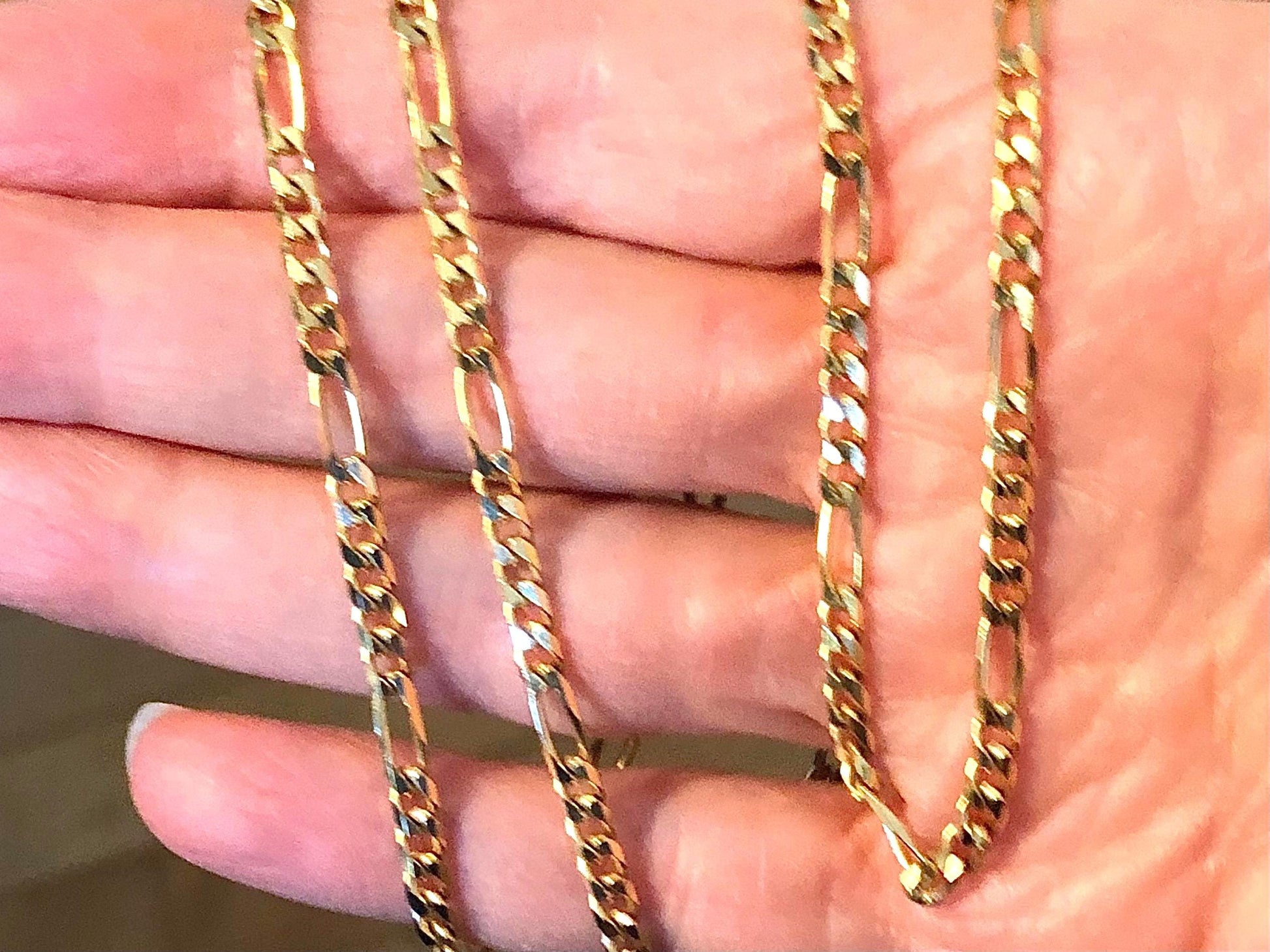 Vintage 18k Yellow Gold Solid Gold Figaro Style Link Chain 20" 3.0 mm Unisex