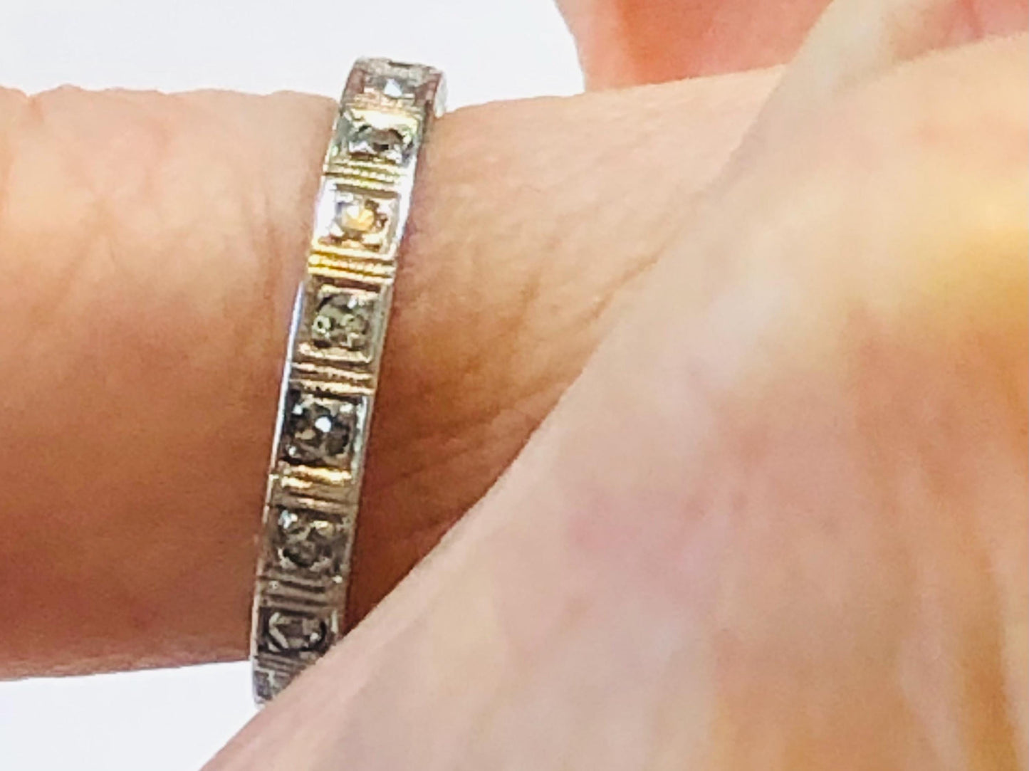 Art Deco Diamond Eternity Band - Platinum Engraved Wedding Ring, 1930s Size 5.25