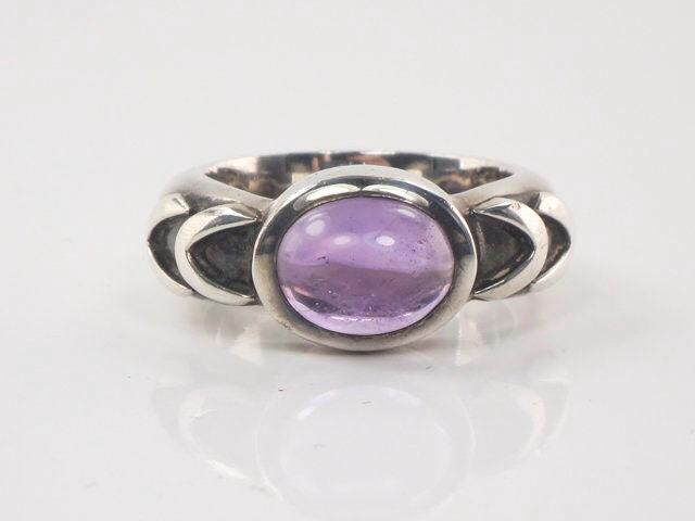 Vintage Sterling Silver Amethyst Ring Heavy Silver Oval Purple Stone Ring February Birthstone Size 6.5