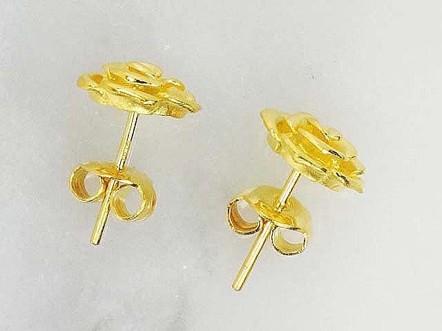Vintage Yellow Gold Flower Stud Earrings, 21.6k 900 Gold Rose Stud Earrings