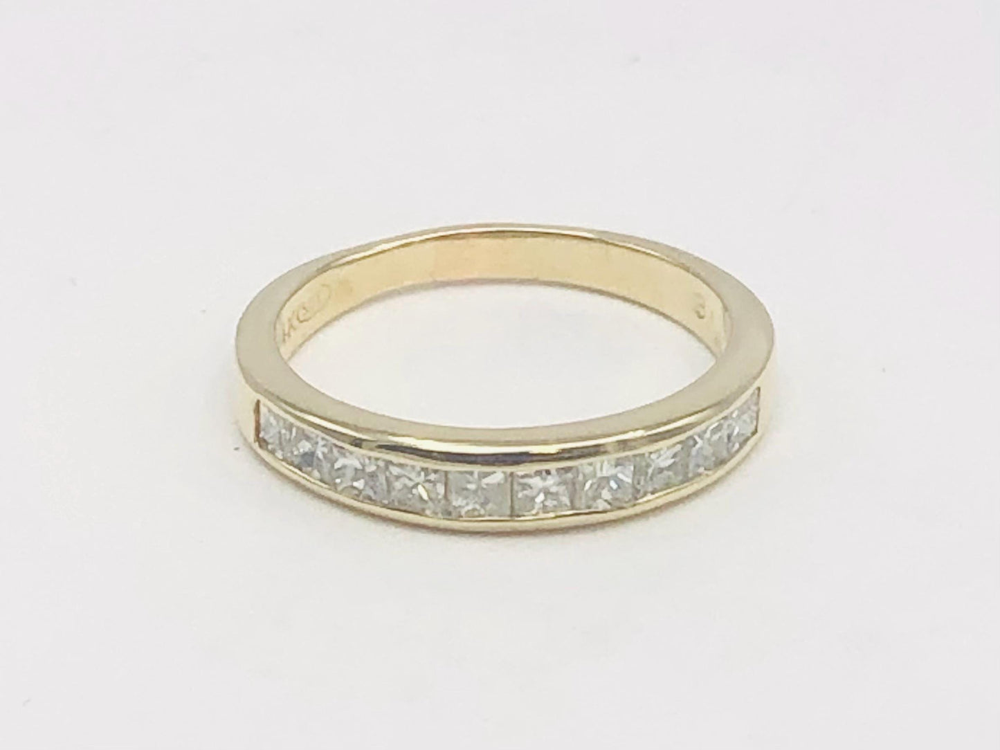 Vintage 14k Yellow Gold Princess Cut Diamond Wedding Band, .75 Carat TDW Channel Set Natural Diamond Ring, Size 6