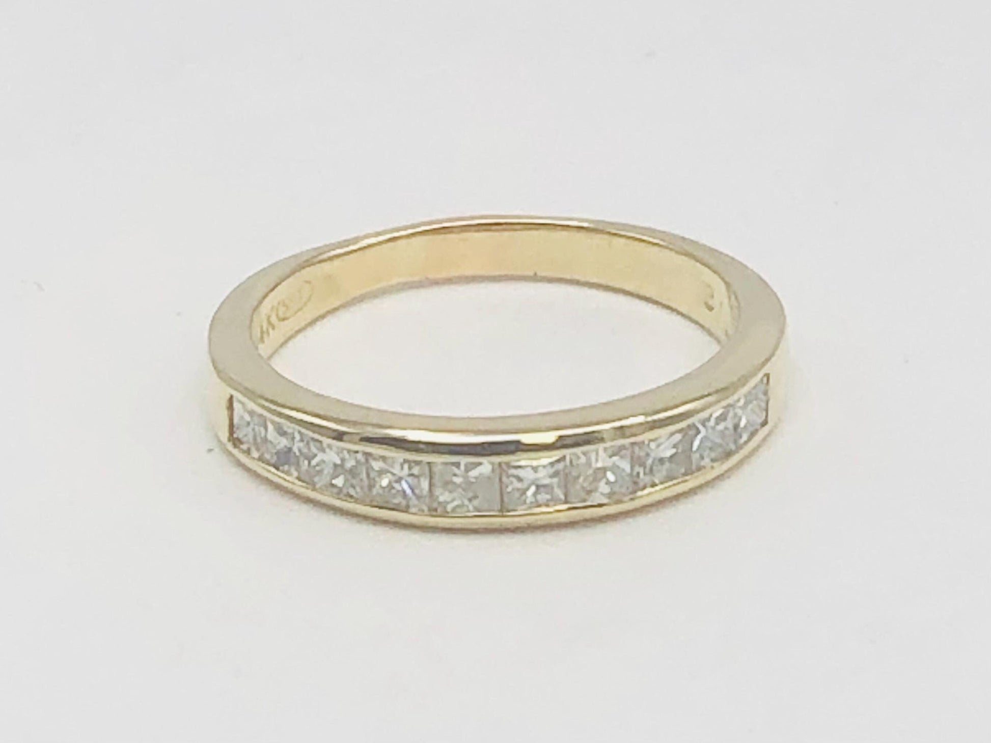 Vintage 14k Yellow Gold Princess Cut Diamond Wedding Band, .75 Carat TDW Channel Set Natural Diamond Ring, Size 6