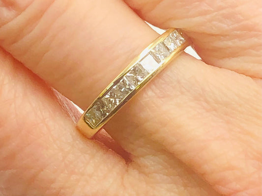Vintage 14k Yellow Gold Princess Cut Diamond Wedding Band, .75 Carat TDW Channel Set Natural Diamond Ring, Size 6