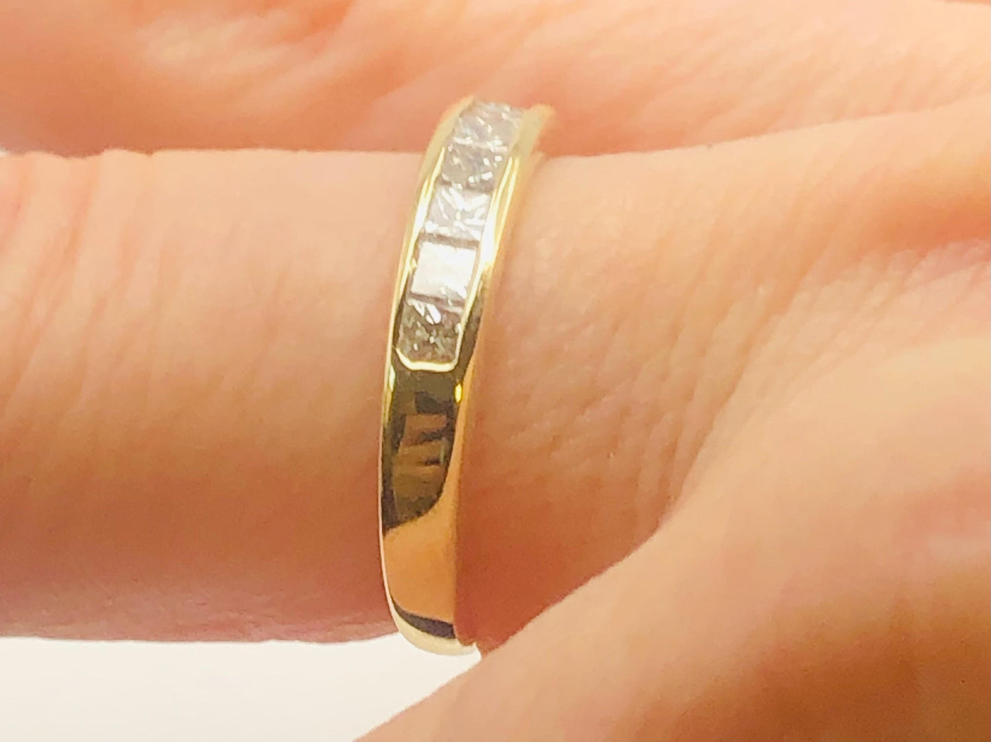 Vintage 14k Yellow Gold Princess Cut Diamond Wedding Band, .75 Carat TDW Channel Set Natural Diamond Ring, Size 6