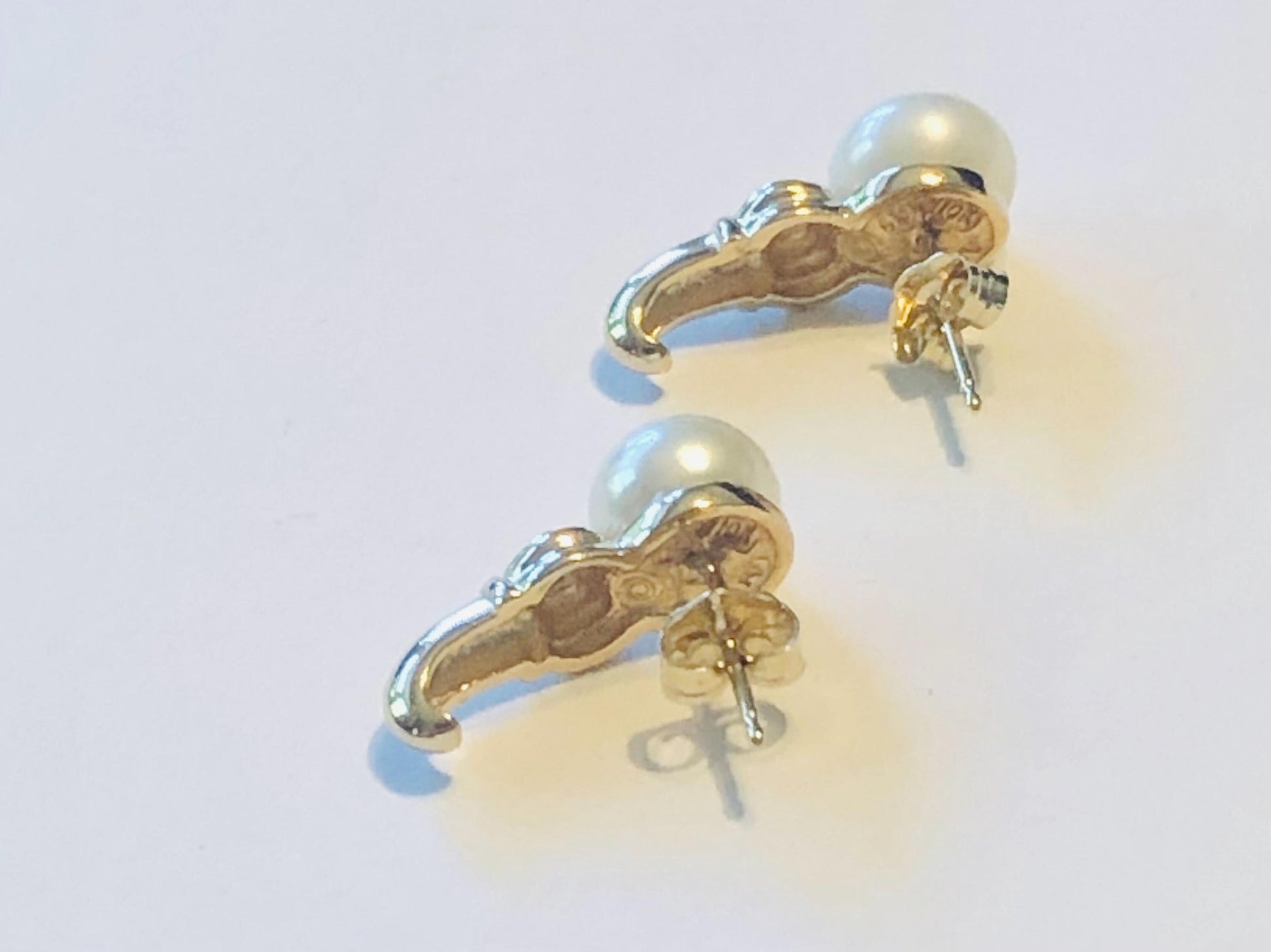 Vintage 10k Yellow Gold Pearl Diamond Stud Earrings: Bridal Button Pearl