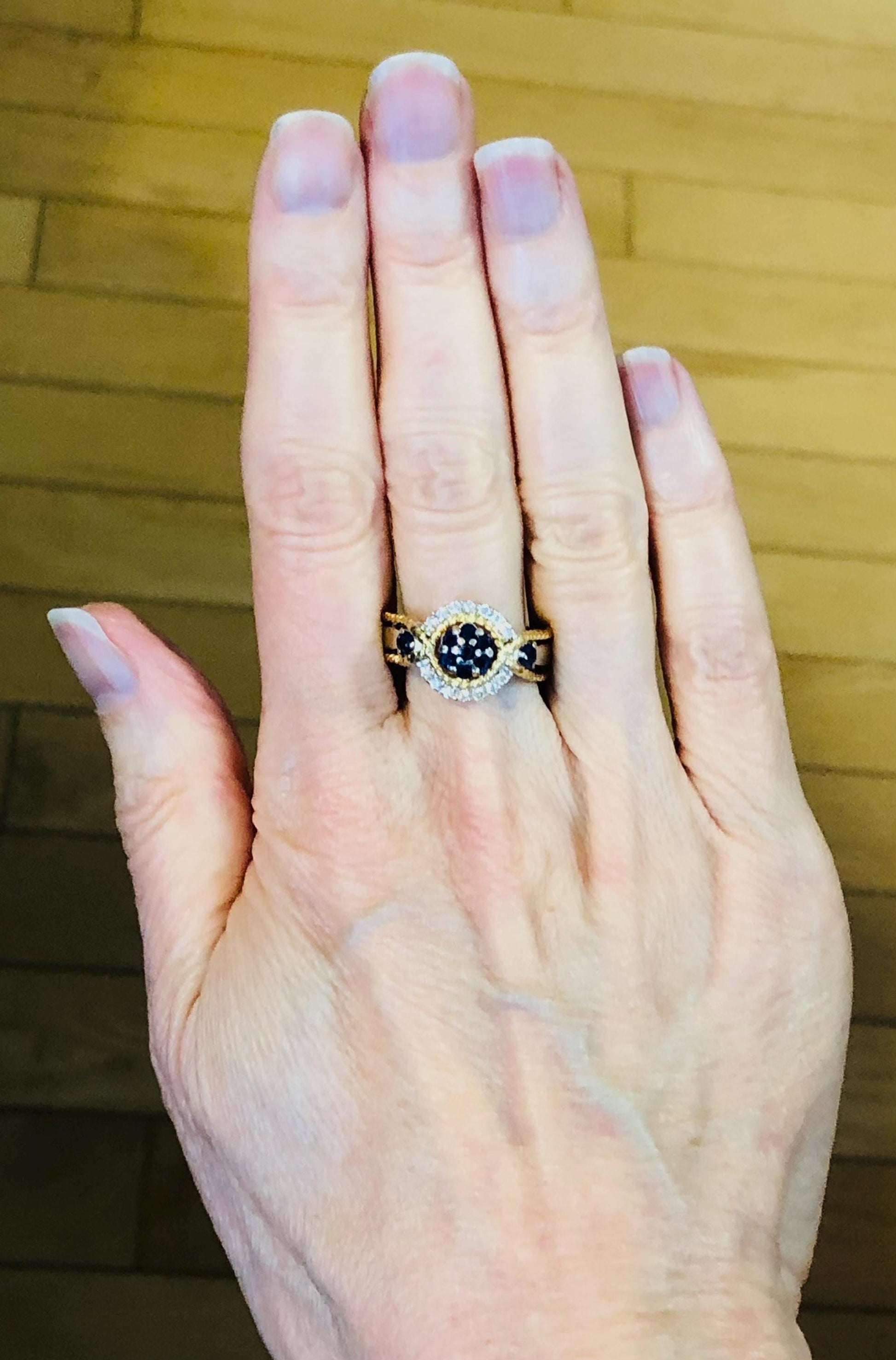 Vintage 18k Two-Tone Gold Sapphire Diamond Ring: September Birthstone, Size 7