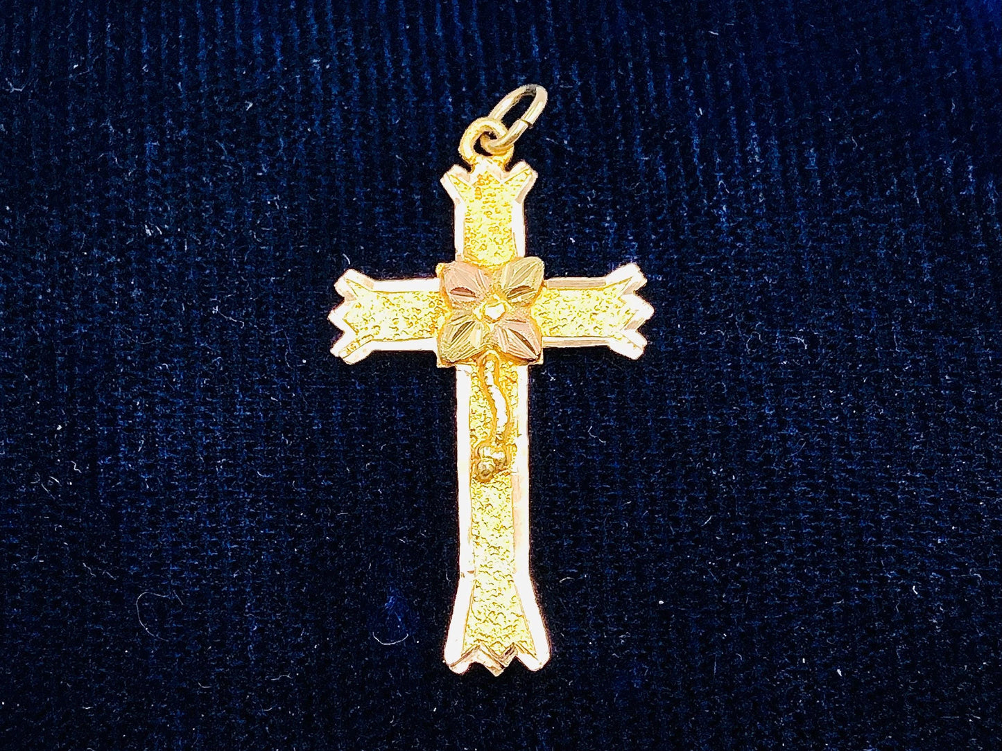 Vintage Black Hills Gold 10k Yellow and Rose Gold Floral Cross - Religious Jewelry