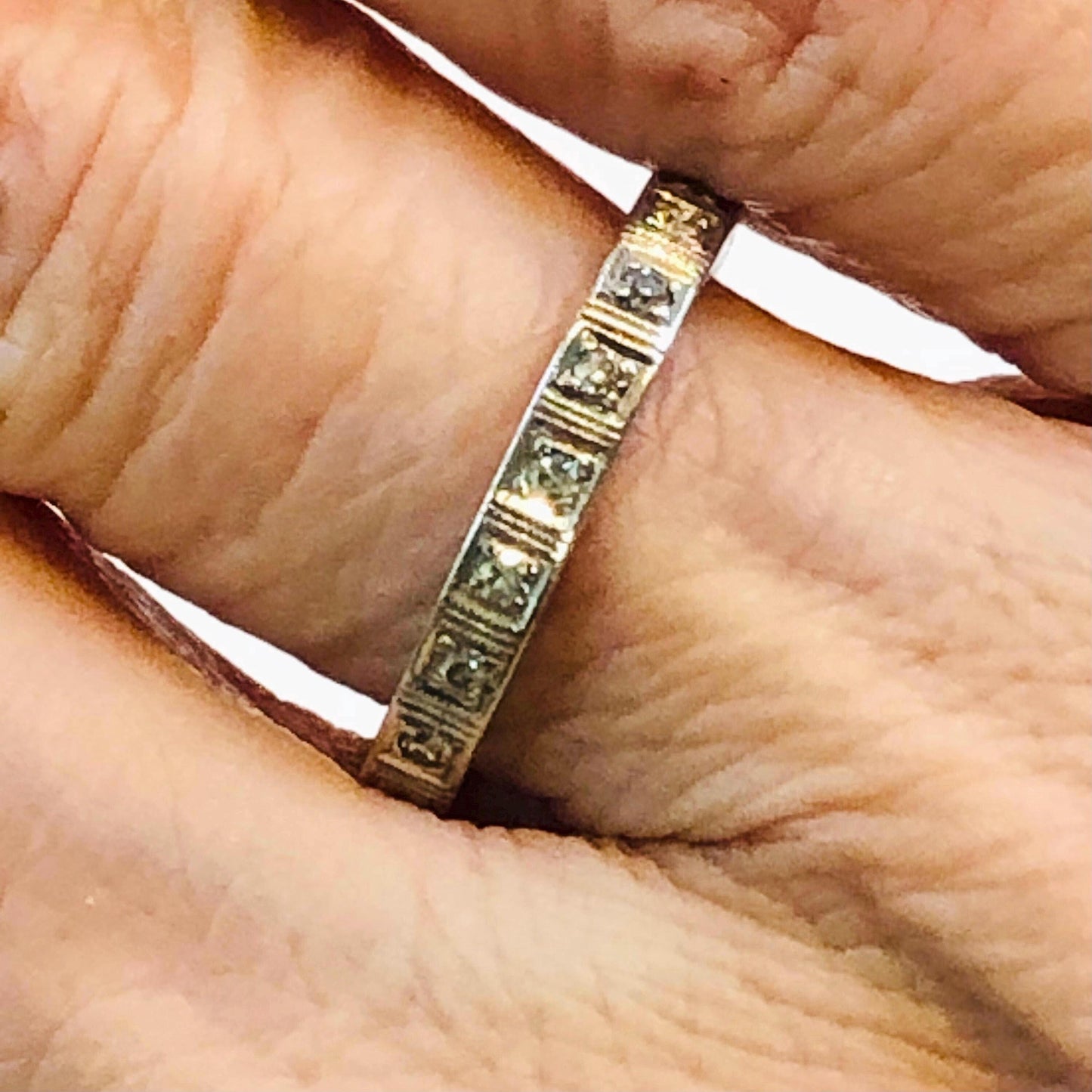 Art Deco Diamond Eternity Band - Platinum Engraved Wedding Ring, 1930s Size 5.25
